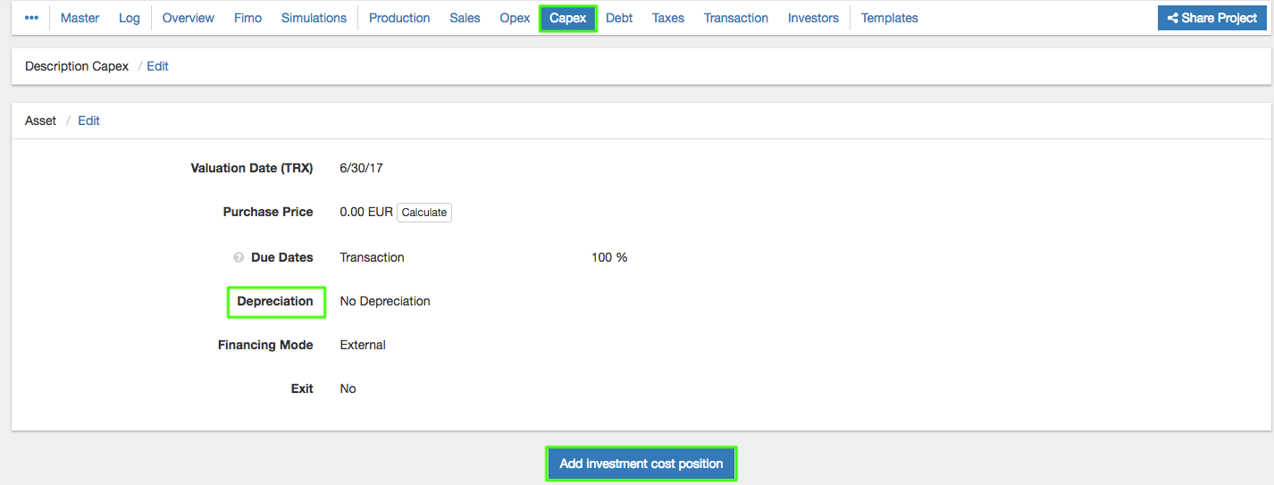 Investitionskostenposition
