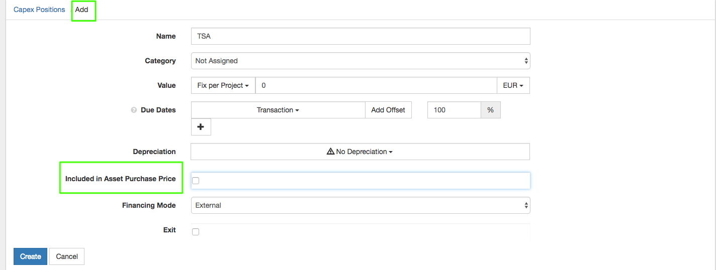 included in asset purchase price
