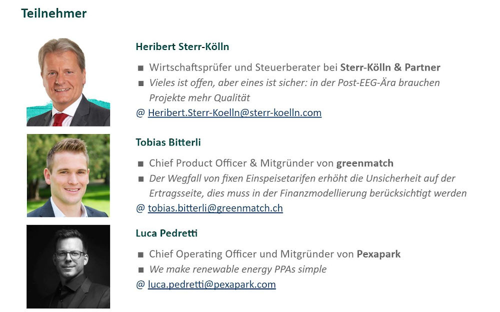 Teilnehmerliste Experten Roundtable zu Post-EEG Vergütungsmodellen